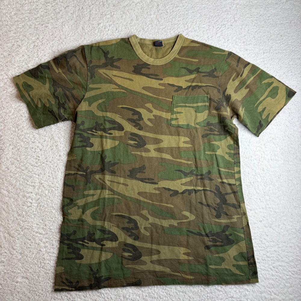 Vintage Rattlers Brand Camo T-Shirt Mens XL Made in USA Woodland pocket